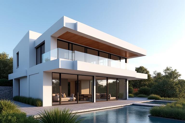 The sleek, rendered exterior of a modern coastal home in Manly.